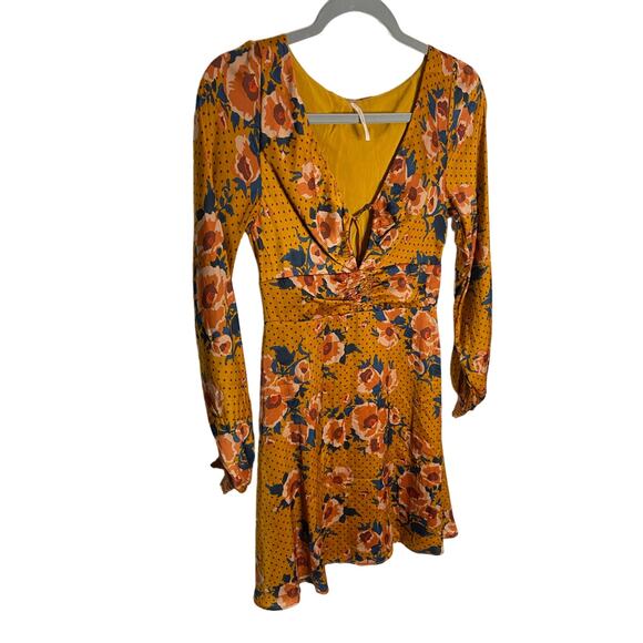 Free People Morning Light Mini Dress Long Sleeve Floral Print Yellow Blue Size 2 - Picture 5 of 10